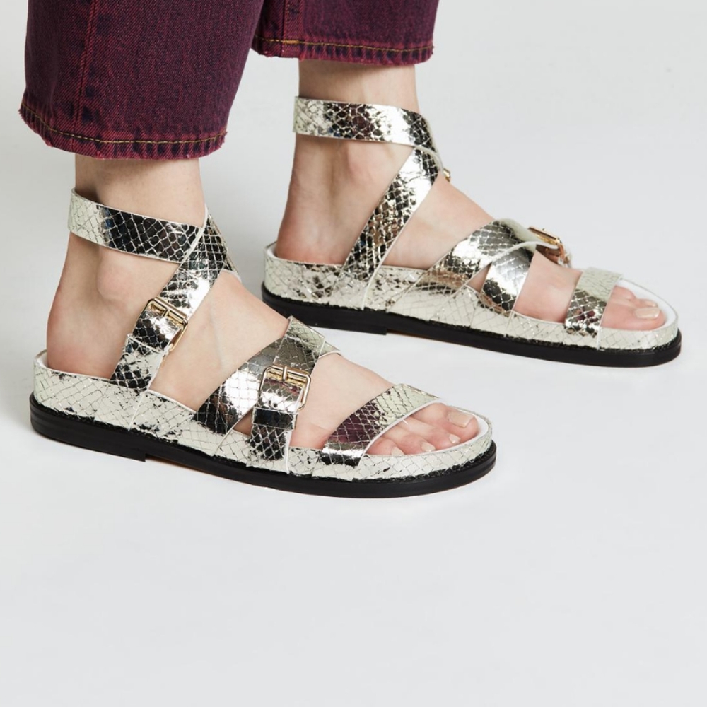 IRO jillor silver tone metallic leather sandals size 7.5